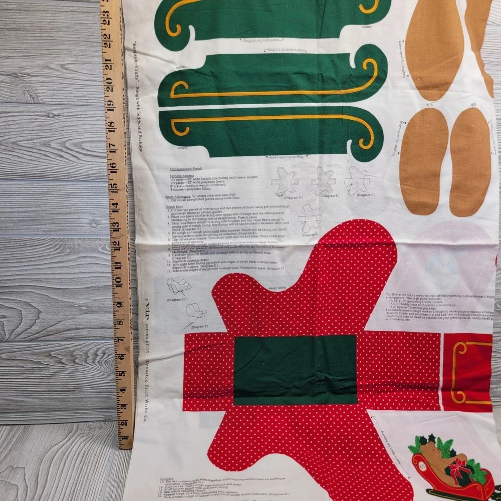 Cranston Christmas Teddy Bear Old Fashioned Sleigh Fabric Panel Cut Sew Stuff